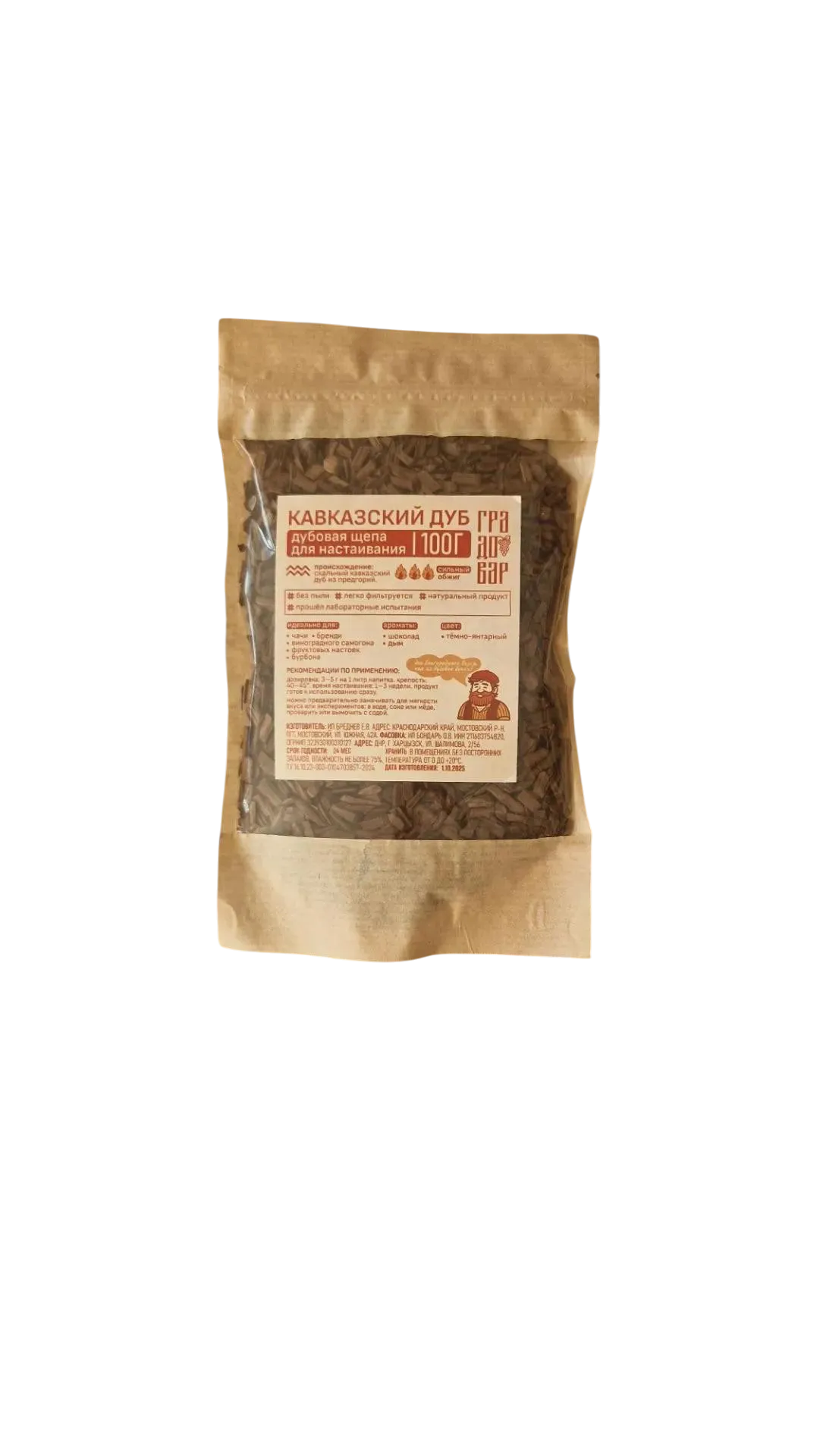 Дубовые чипсы Кавказский дуб (сильный обжиг), 100гр. КРАФТ